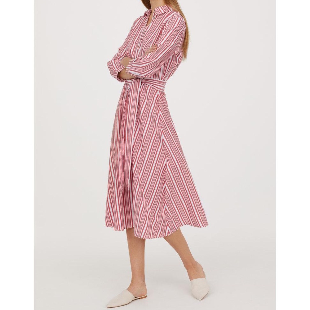 HM Striped Button down A line midi dress SZ 12